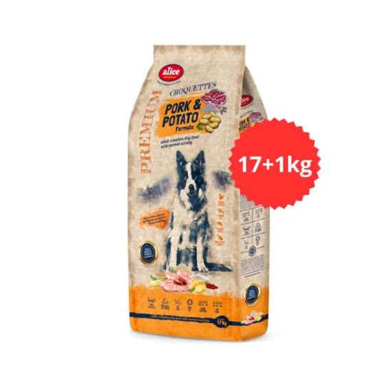 Alice PROFESSIONAL 17+1kg Adult CROQUETTES Pork&Potato száraztáp 17 kg