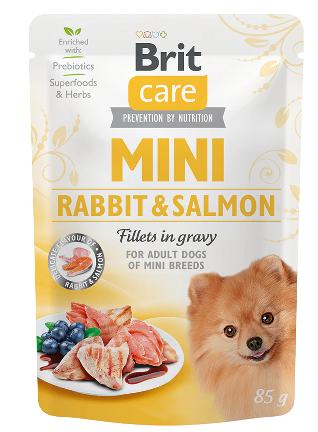 Brit Care Mini Rabbit &Salmon fillets in gravy 85g